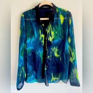 Tahari Blouse in Black, Blue and Lime Green